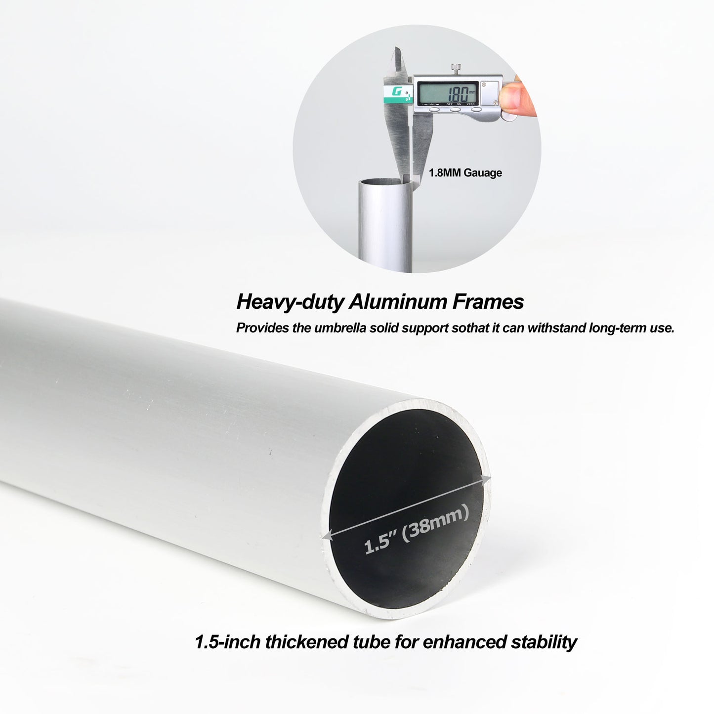 Heavy-duty aluminum frame with measurement details on a white background