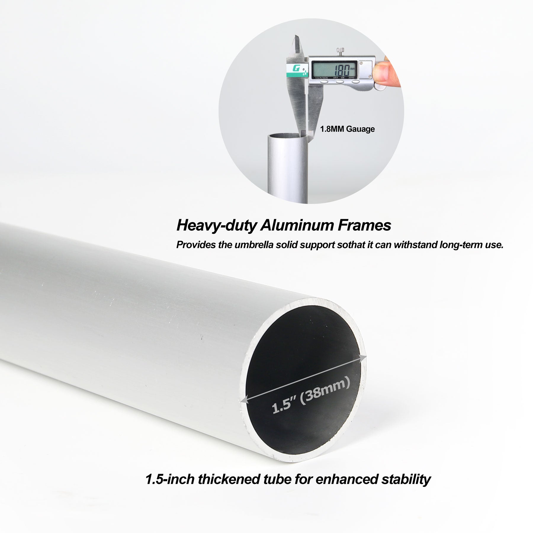 Heavy-duty aluminum frame with measurement details on a white background