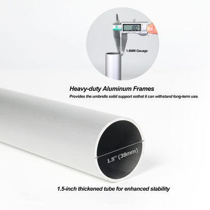 Heavy-duty aluminum frame with measurement details on a white background