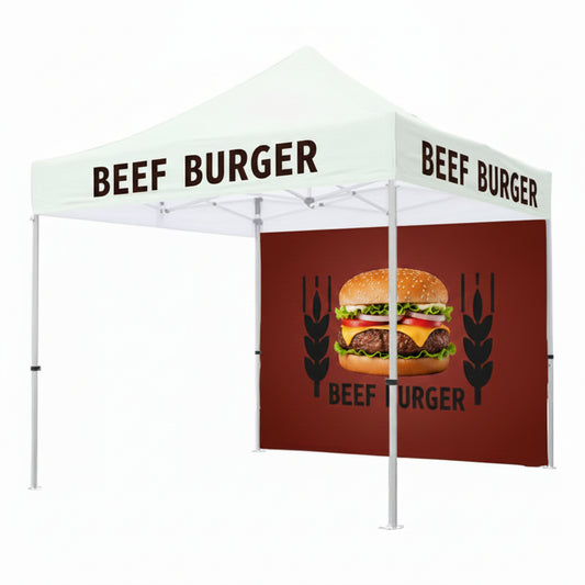 themed canopy tent with branding on a white background