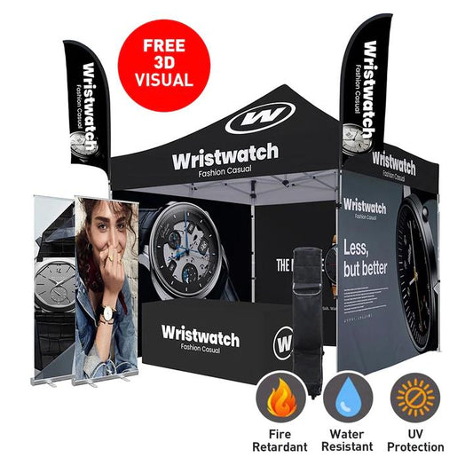 Wristwatch display with promotional elements and branding