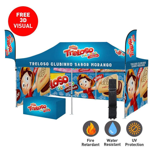 Treloso candy display stand with colorful design and branding on a white background