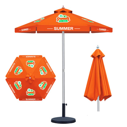 7' Heavy Duty Market Umbrella w/6 Panel Full Color & Aluminum Frame